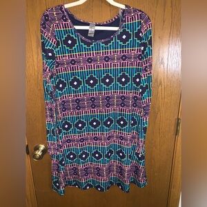 Forever Lily Geometric Print Long Sleeve Dress – Size Large (No Belt)